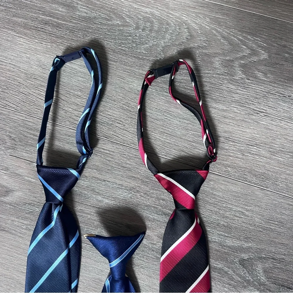 3 Boys Striped Clip On Ties Set - Blue and Red Festive